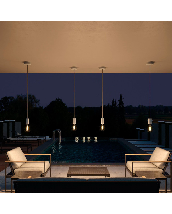 Lampada a sospensione da esterni con 1,5 m cavo tessile, rosone e portalampada in silicone IP65 waterproof - EIVA ELEGANT