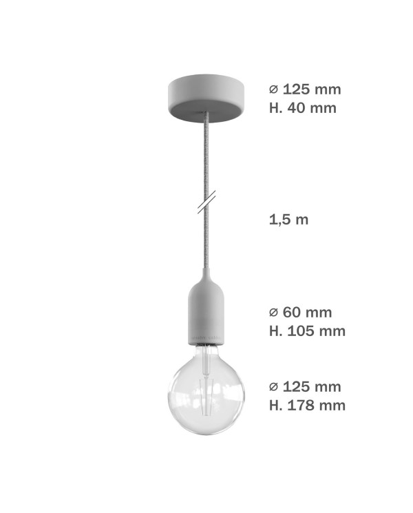 Lampada a sospensione da esterni con 1,5 m cavo tessile, rosone e portalampada in silicone IP65 waterproof - EIVA PASTEL