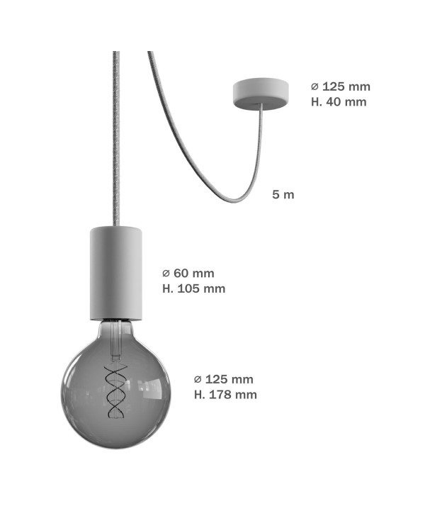 EIVA ELEGANT Lampada a sospensione da esterno con 5 m cavo tessile, decentatore, rosone e portalampada IP65 waterproof