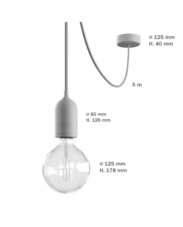 EIVA PASTEL Lampada a sospensione da esterno con 5 m cavo tessile, decentatore, rosone e portalampada IP65 waterproof