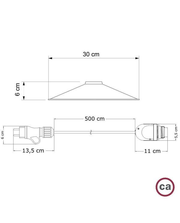 Snake Eiva con paralume Swing, lampada portatile per esterni, 5 m cavo tessile, portalampada IP65 waterproof e spina