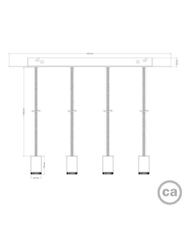 Lampada faretto a sospensione 4 cadute GU1d0 con XXL Rose-One rettangolare 675 mm