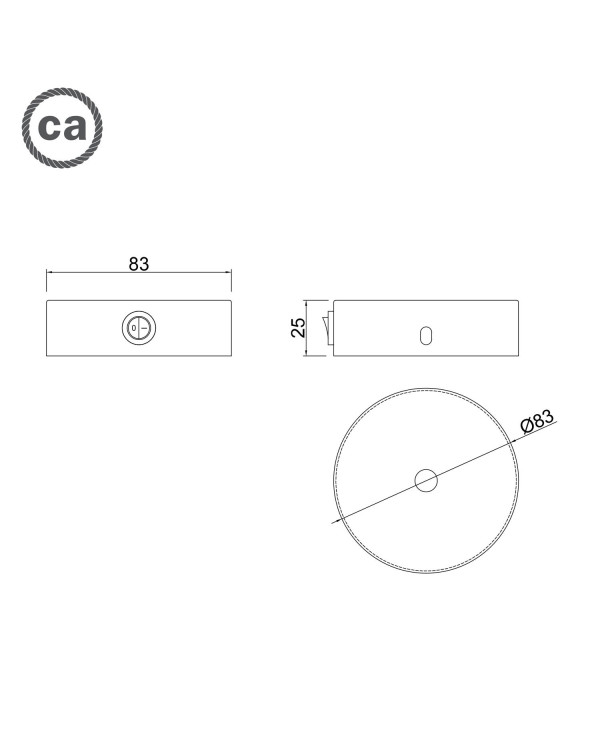 Kit mini rosone cilindrico in metallo con interruttore