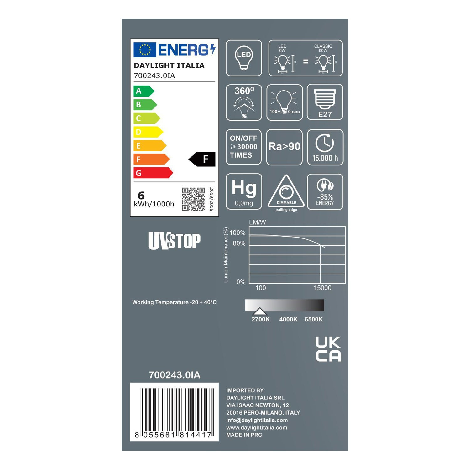 Lampadina LED Porcellana Milo 6W E27 Dimmerabile 2700K