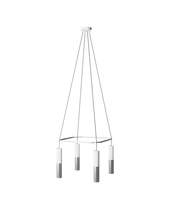 Lampadario Cage con doppio Tub-E14 a 4 cadute