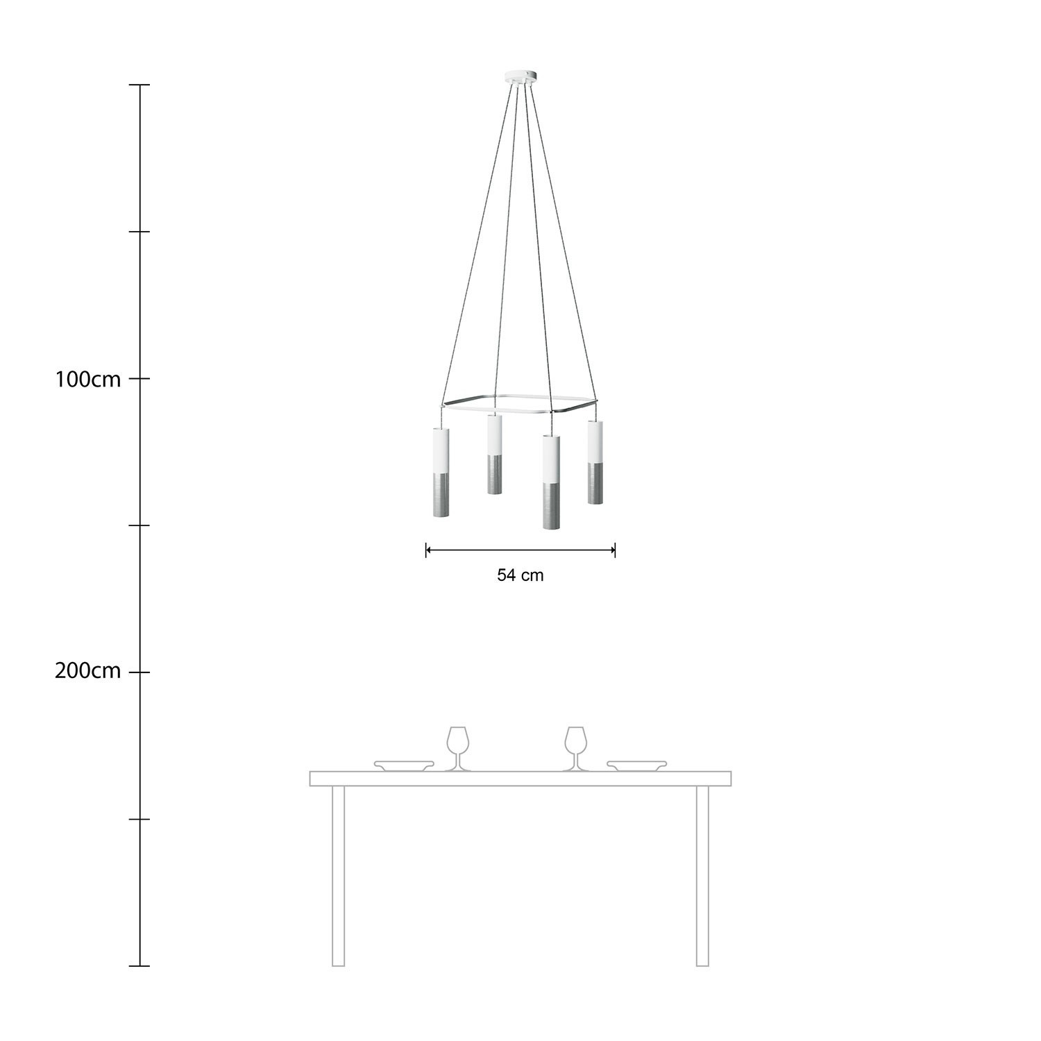 Lampadario Cage con doppio Tub-E14 a 4 cadute