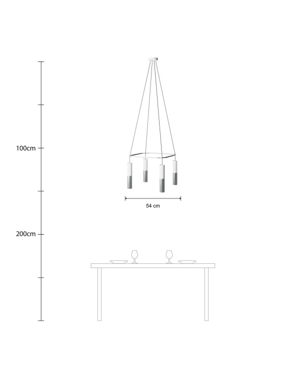 Lampadario Cage con doppio Tub-E14 a 4 cadute