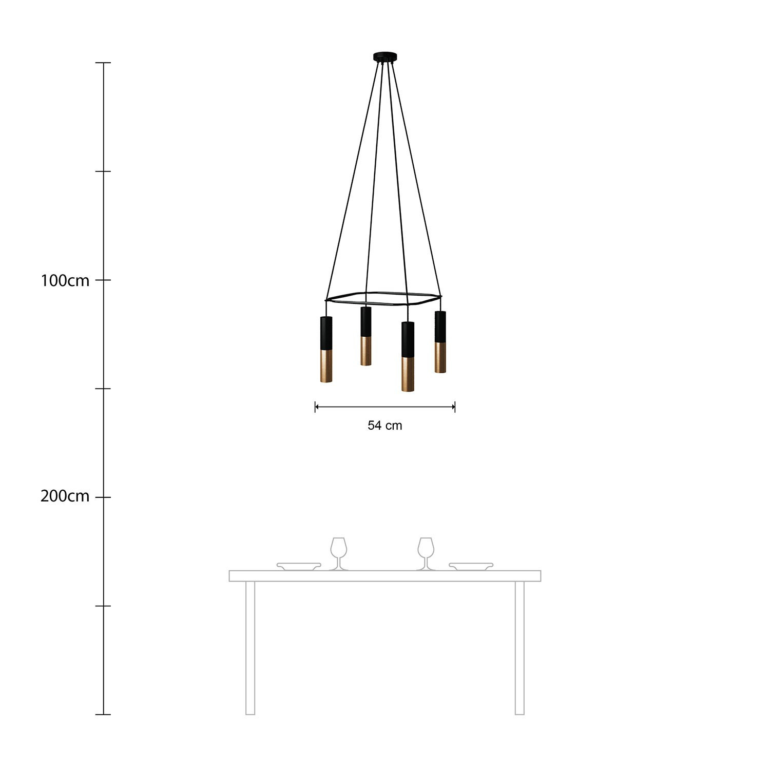 Lampadario Cage con doppio Tub-E14 a 4 cadute