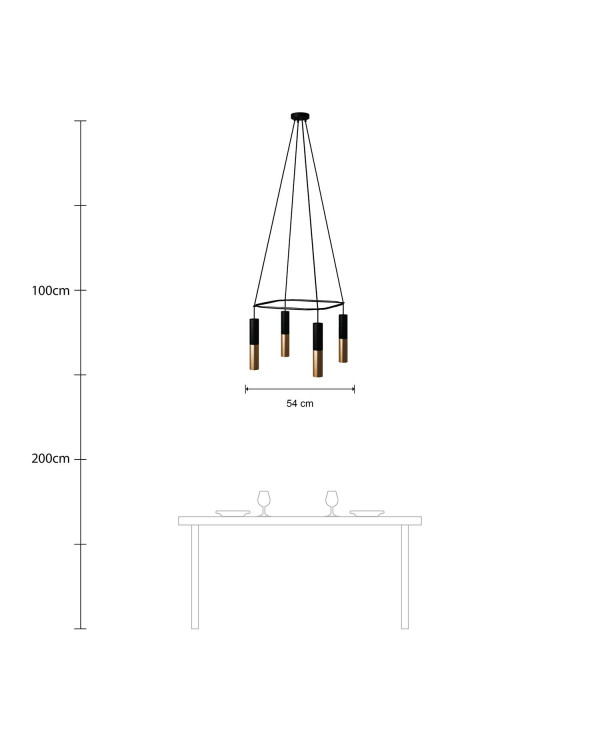 Lampadario Cage con doppio Tub-E14 a 4 cadute