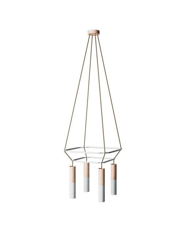 Lampadario doppio Cage a 4 cadute con Tub-E14 