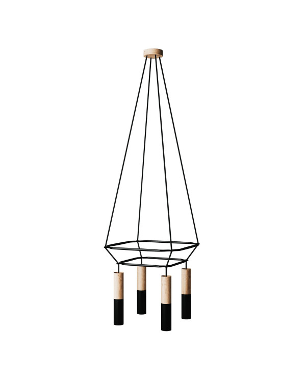 Lampadario doppio Cage a 4 cadute con Tub-E14 