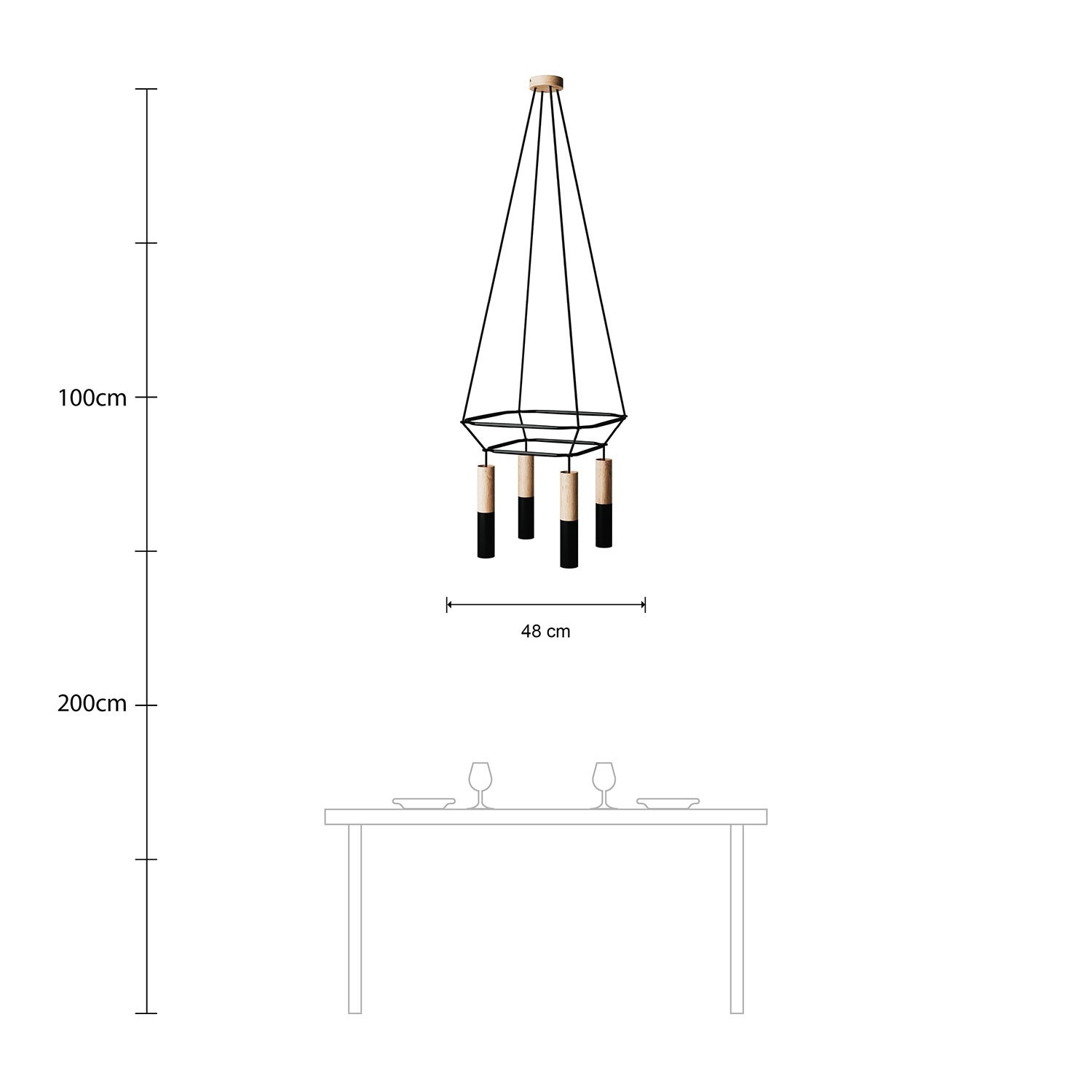 Lampadario doppio Cage a 4 cadute con Tub-E14 