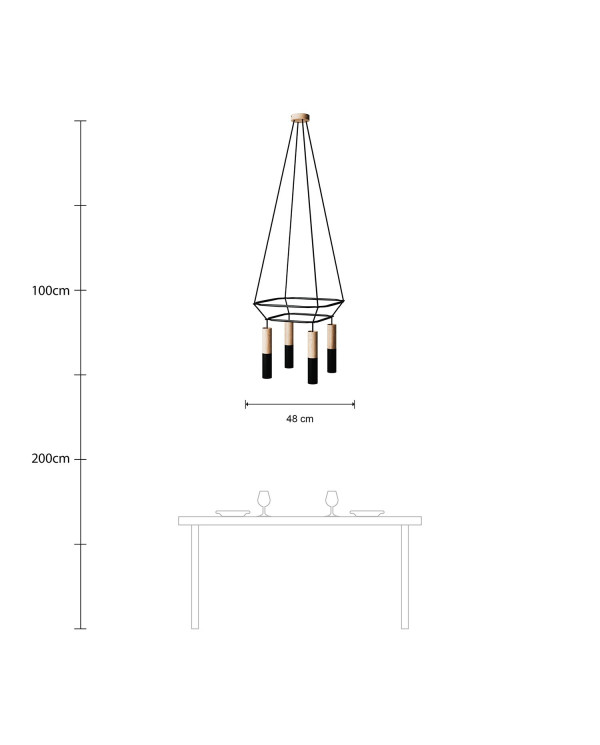 Lampadario doppio Cage a 4 cadute con Tub-E14 