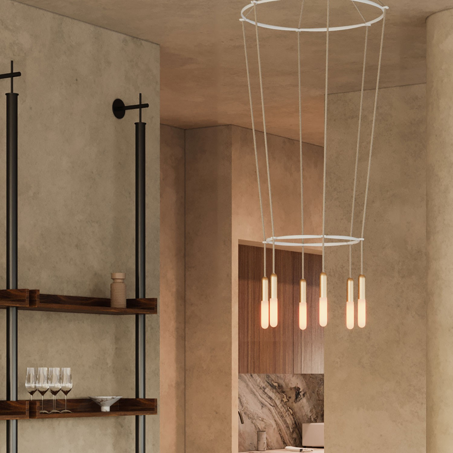 Lampadario doppio Cage a 6 cadute con P-Light