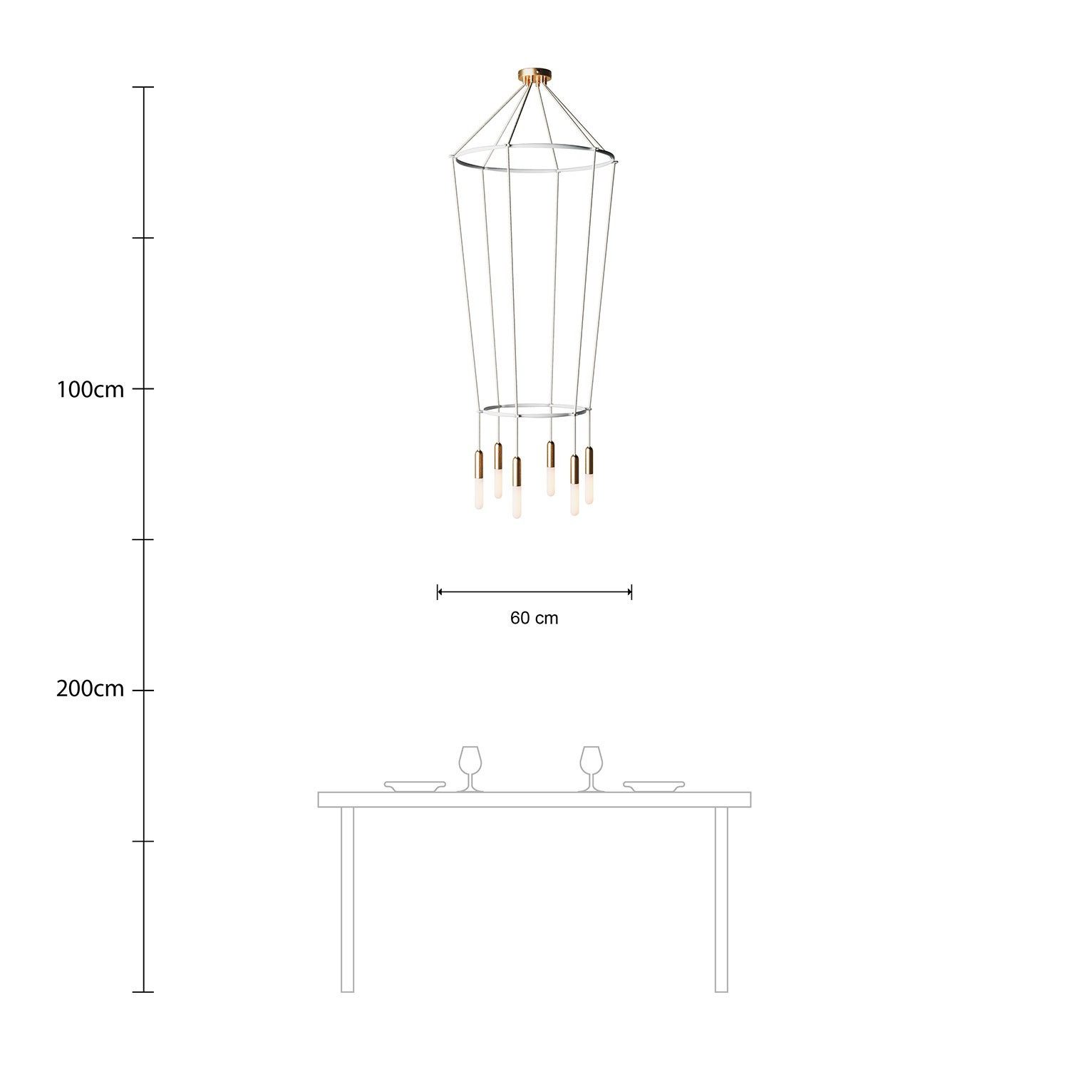 Lampadario doppio Cage a 6 cadute con P-Light