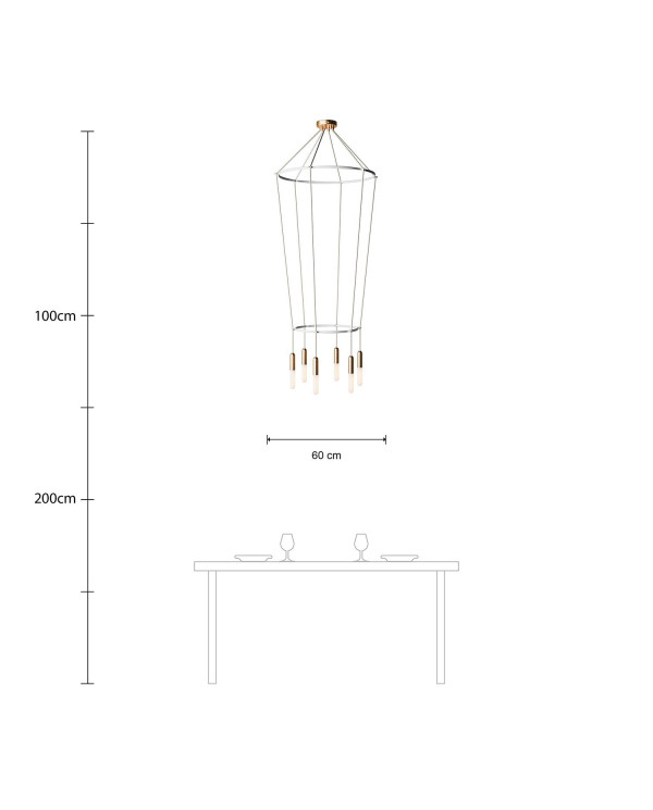 Lampadario doppio Cage a 6 cadute con P-Light