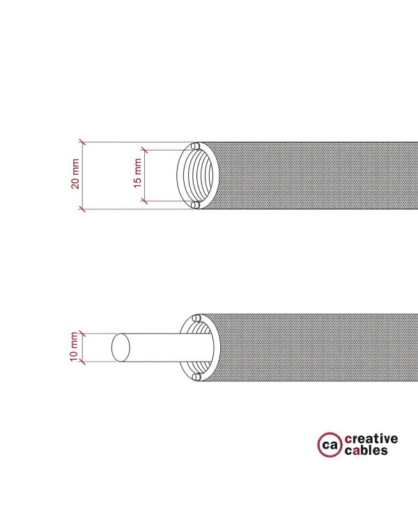 Creative-Tube, diametro 20 mm, rivestito in tessuto effetto Seta RM01 Bianco, canalina passacavi modellabile