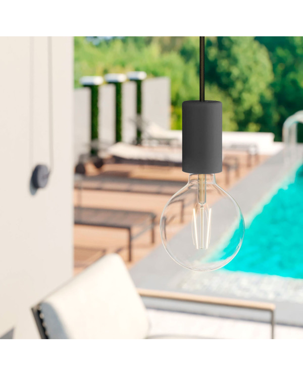 EIVA ELEGANT Lampada a sospensione da esterno con 5 m cavo tessile, decentatore, rosone e portalampada IP65 waterproof