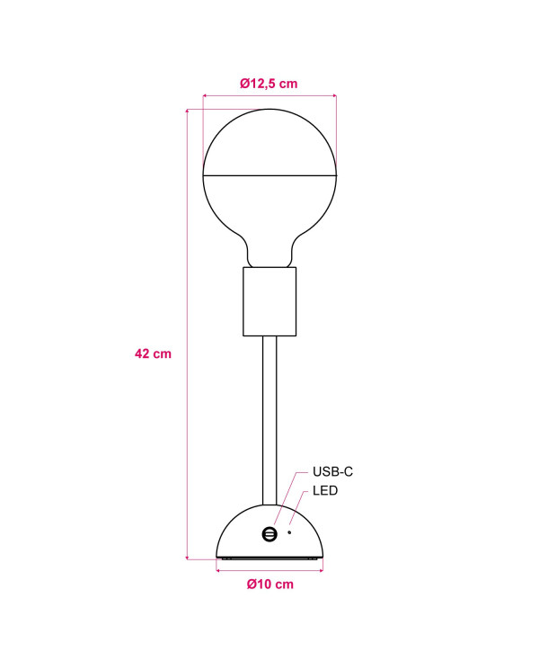 Lampada portatile e ricaricabile Cabless02 con lampadina globo mezza sfera  argento