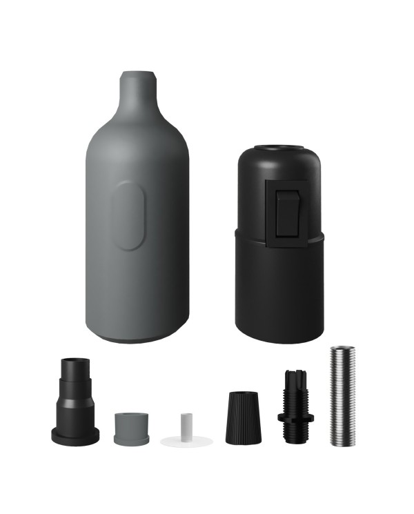 Kit portalampada E27 in silicone con interruttore e serracavo nascosti