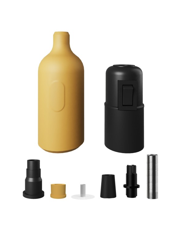 Kit portalampada E27 in silicone con interruttore e serracavo nascosti