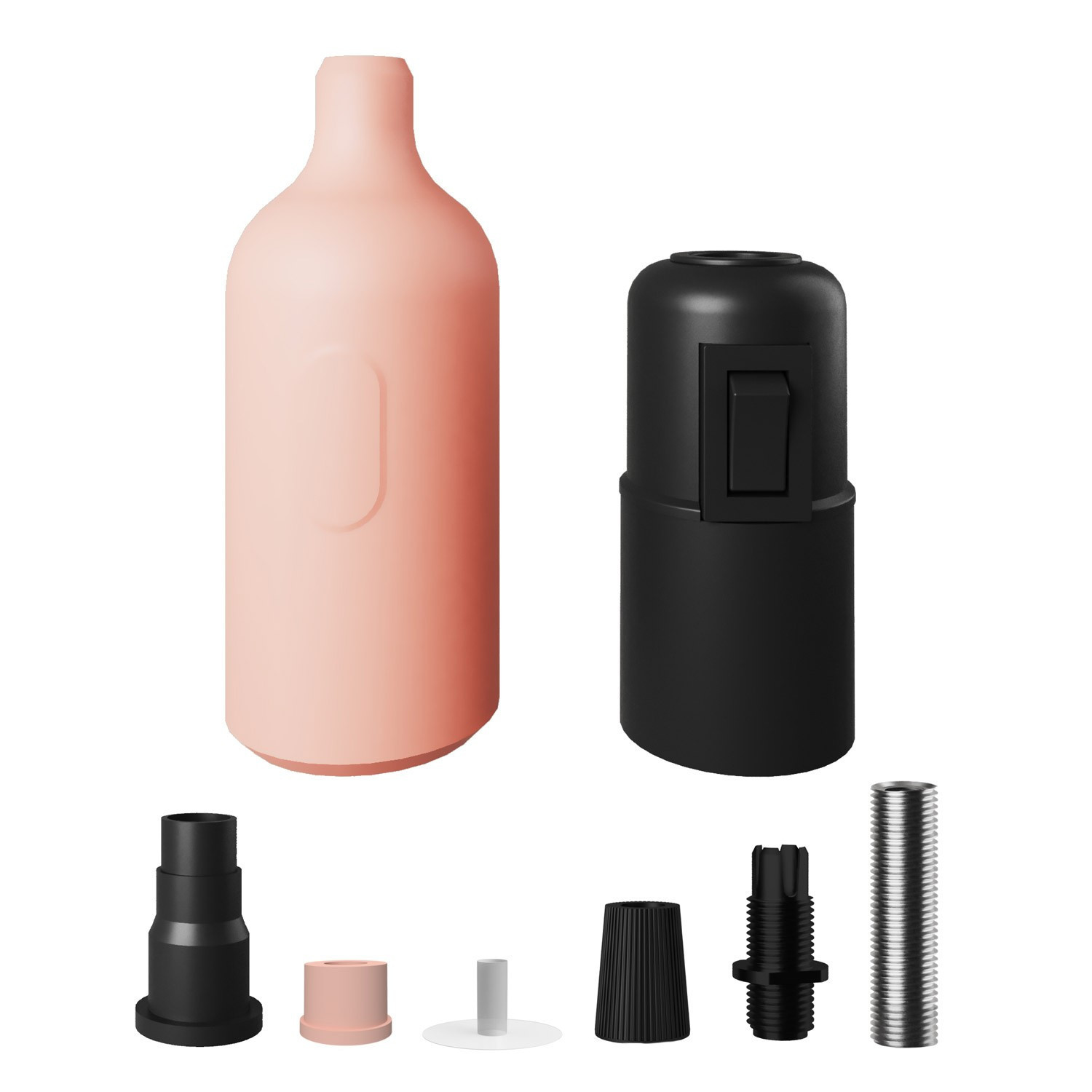 Kit portalampada E27 in silicone con interruttore e serracavo nascosti