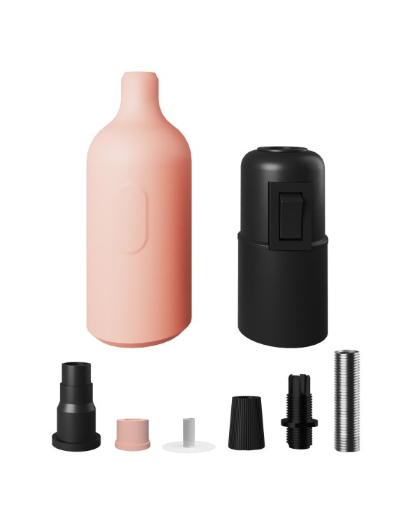 Kit portalampada E27 in silicone con interruttore e serracavo nascosti