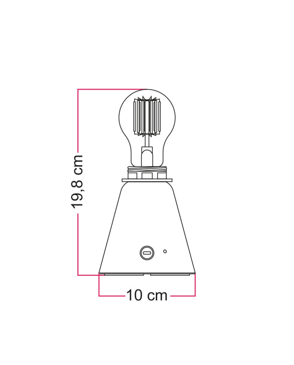 Lampada portatile ricaricabile Cabless11 con lampadina a goccia e predisposizione per paralume