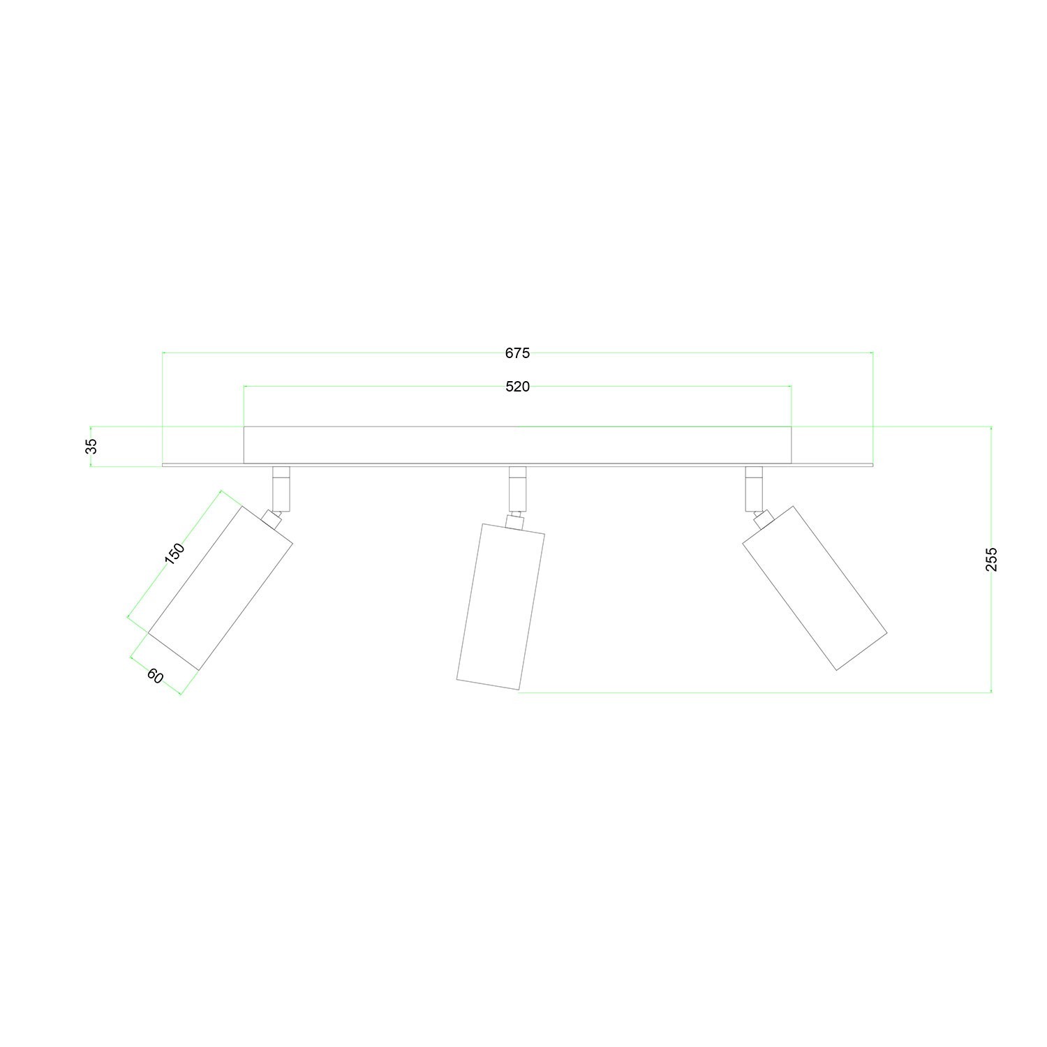 Lampada a 3 faretti con paralume Tub-E14 e Rose-One XXL rettangolare