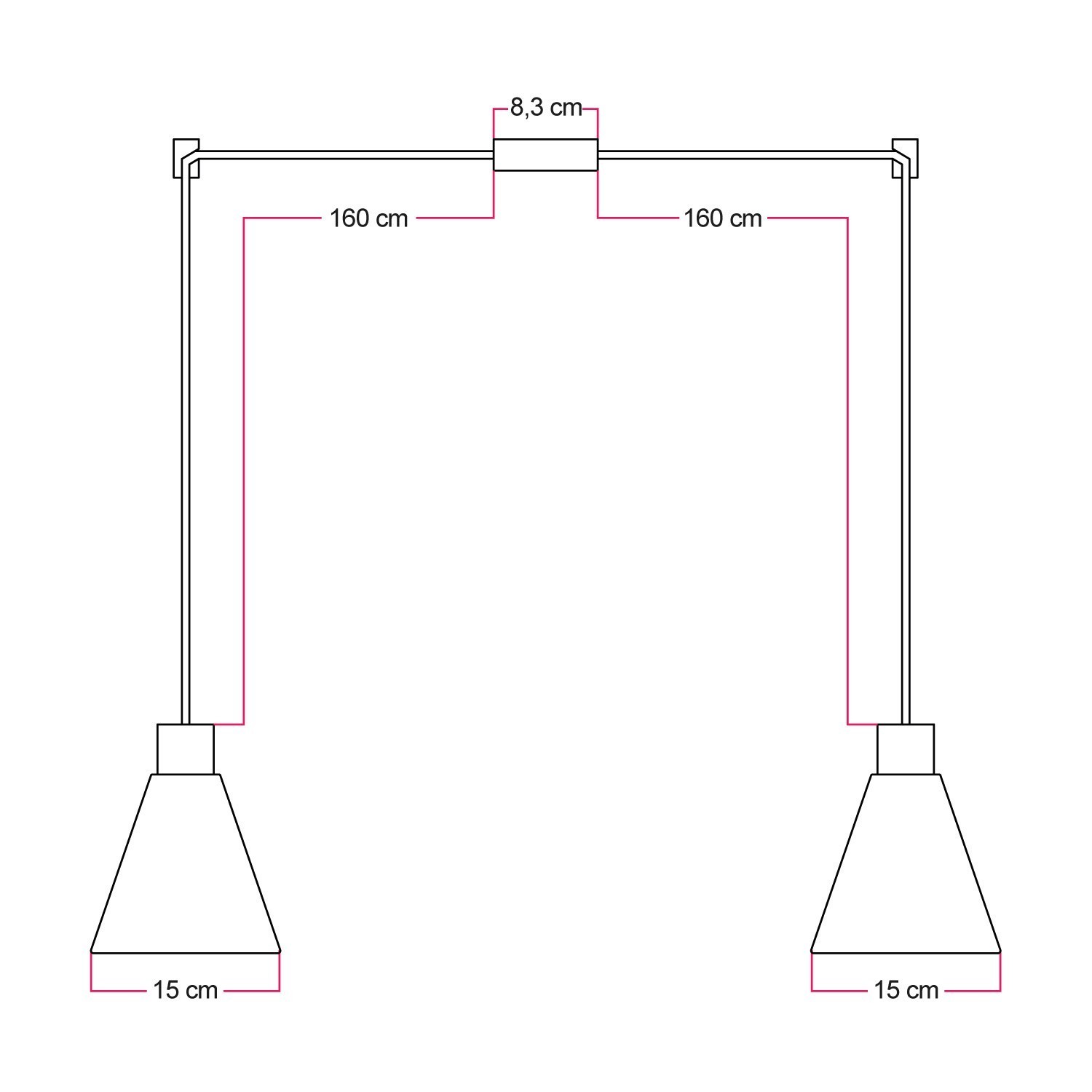 Lampada a sospensione a 2 cadute con paralumi conici in legno