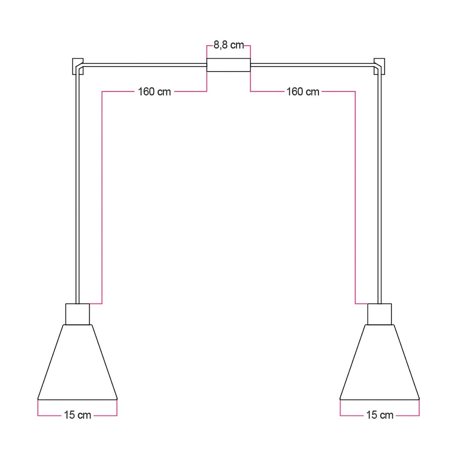 Lampada a sospensione a 2 cadute con paralumi conici in legno