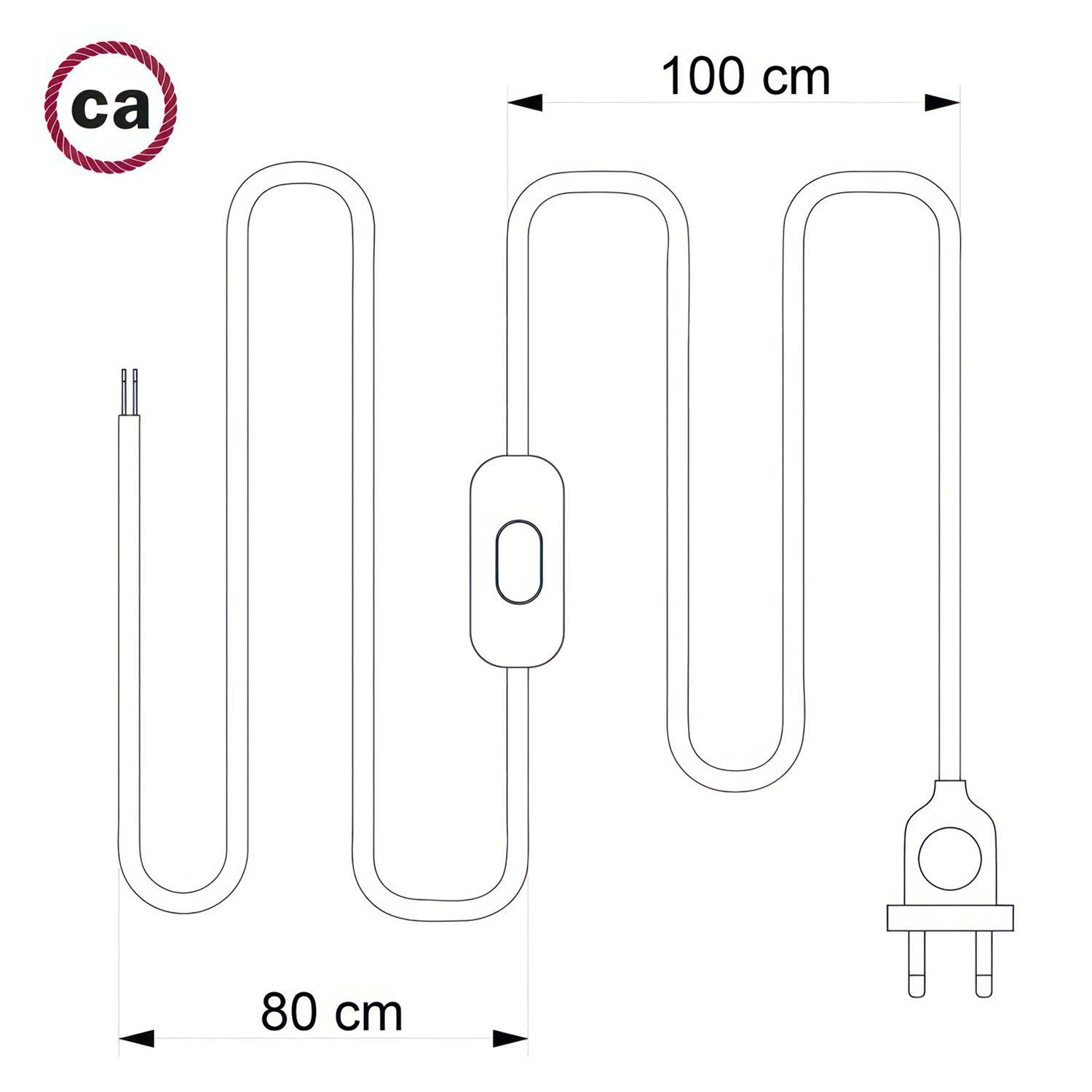 Cablaggio per lampada, cavo TM06 Effetto Seta Verde 1,80 m. Scegli il colore dell'interuttore e della spina.