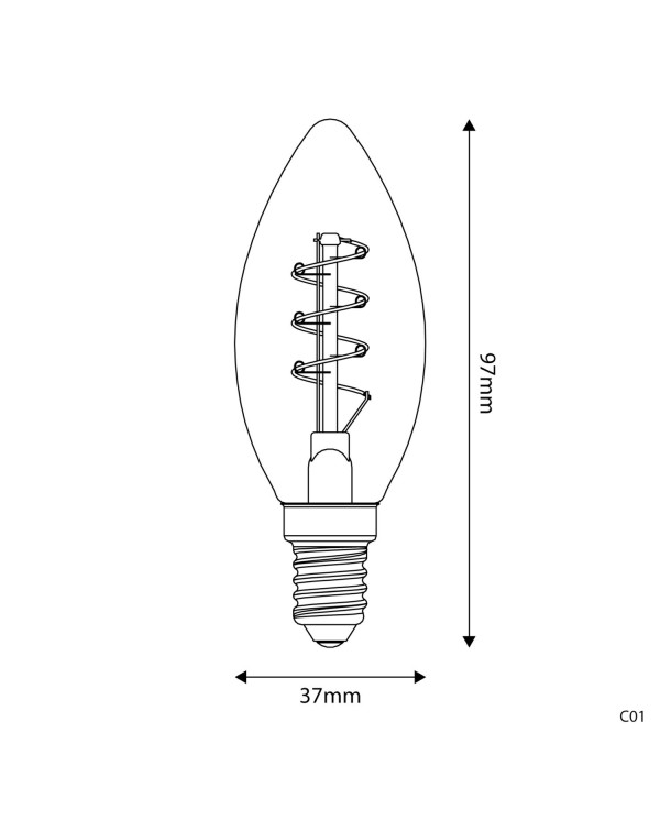 Lampadina LED Dorata Carbon Line filamento a spirale Candela C35 2,5W 136Lm E14 1800K Dimmerabile - C01