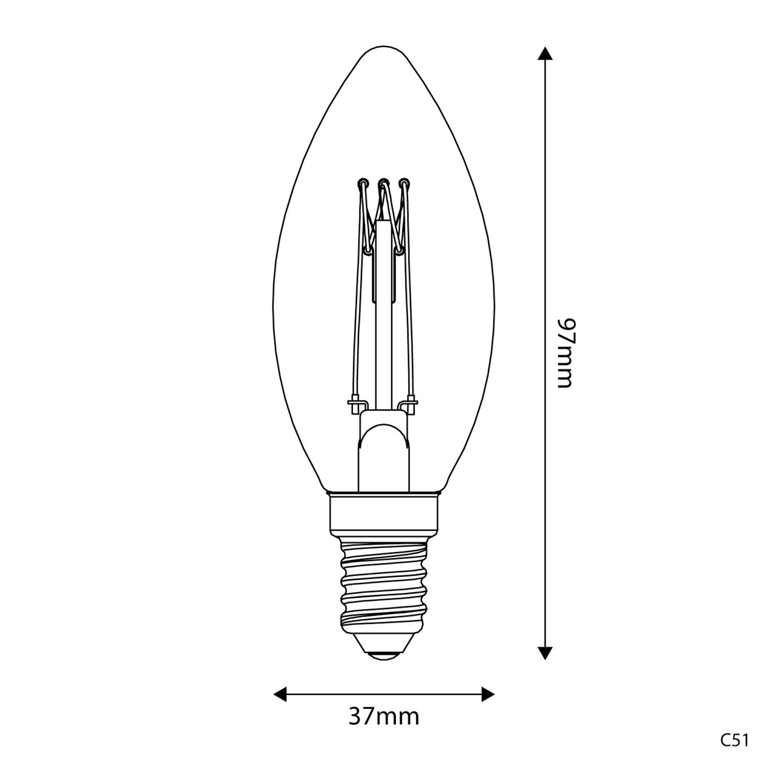 Lampadina LED Dorata Carbon Line filamento verticale Candela C35 3,5W 300Lm E14 2700K Dimmerabile - C51