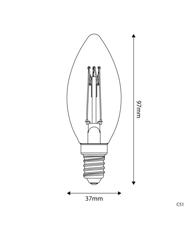 Lampadina LED Dorata Carbon Line filamento verticale Candela C35 3,5W 300Lm E14 2700K Dimmerabile - C51