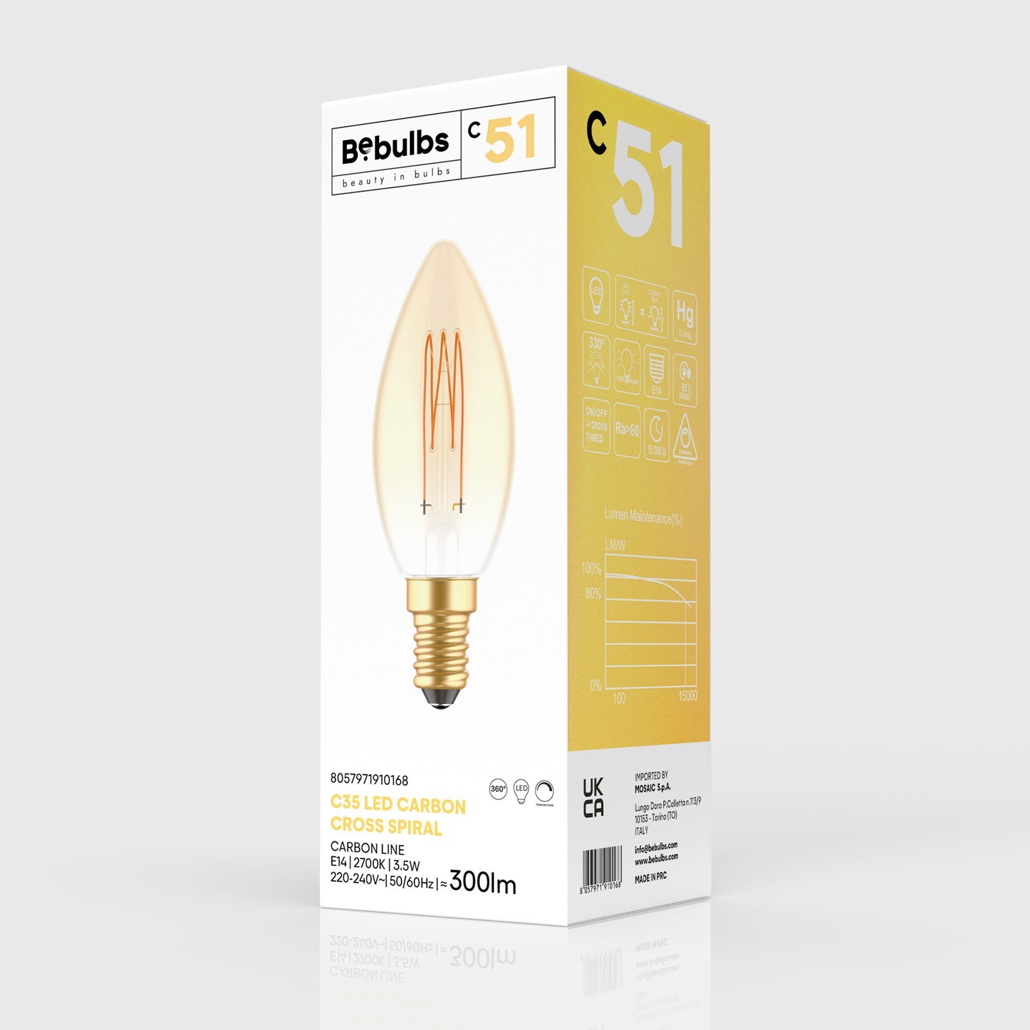 Lampadina LED Dorata Carbon Line filamento verticale Candela C35 3,5W 300Lm E14 2700K Dimmerabile - C51