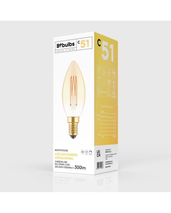 Lampadina LED Dorata Carbon Line filamento verticale Candela C35 3,5W 300Lm E14 2700K Dimmerabile - C51