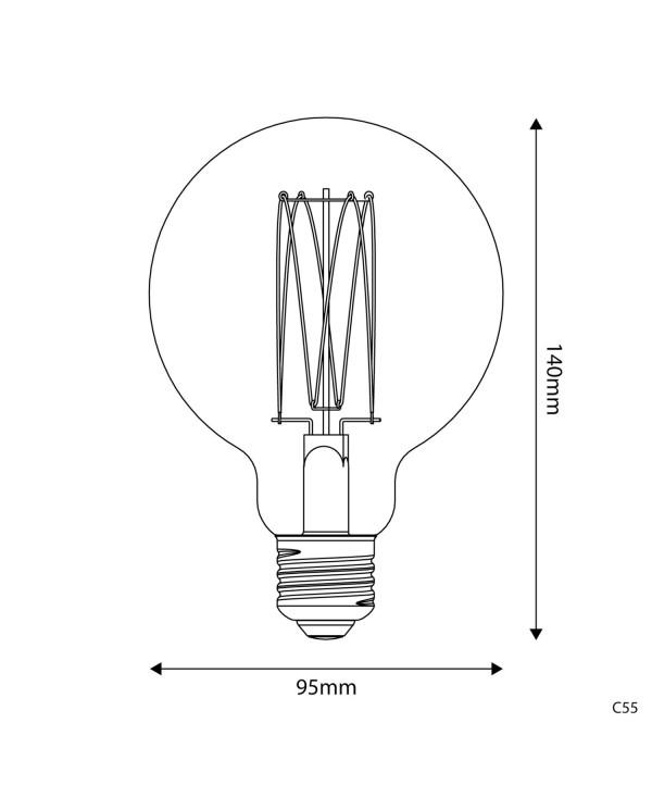 Lampadina LED Dorata Carbon Line filamento verticale Globo G95 7W 640Lm E27 2700K Dimmerabile - C55