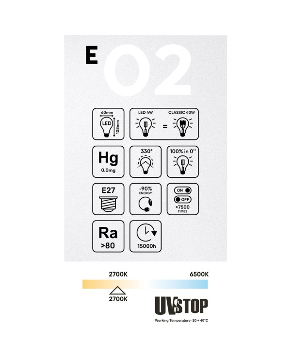 Lampadina LED E27 Goccia A60 Trasparente 4W 470Lm 2700K - E02