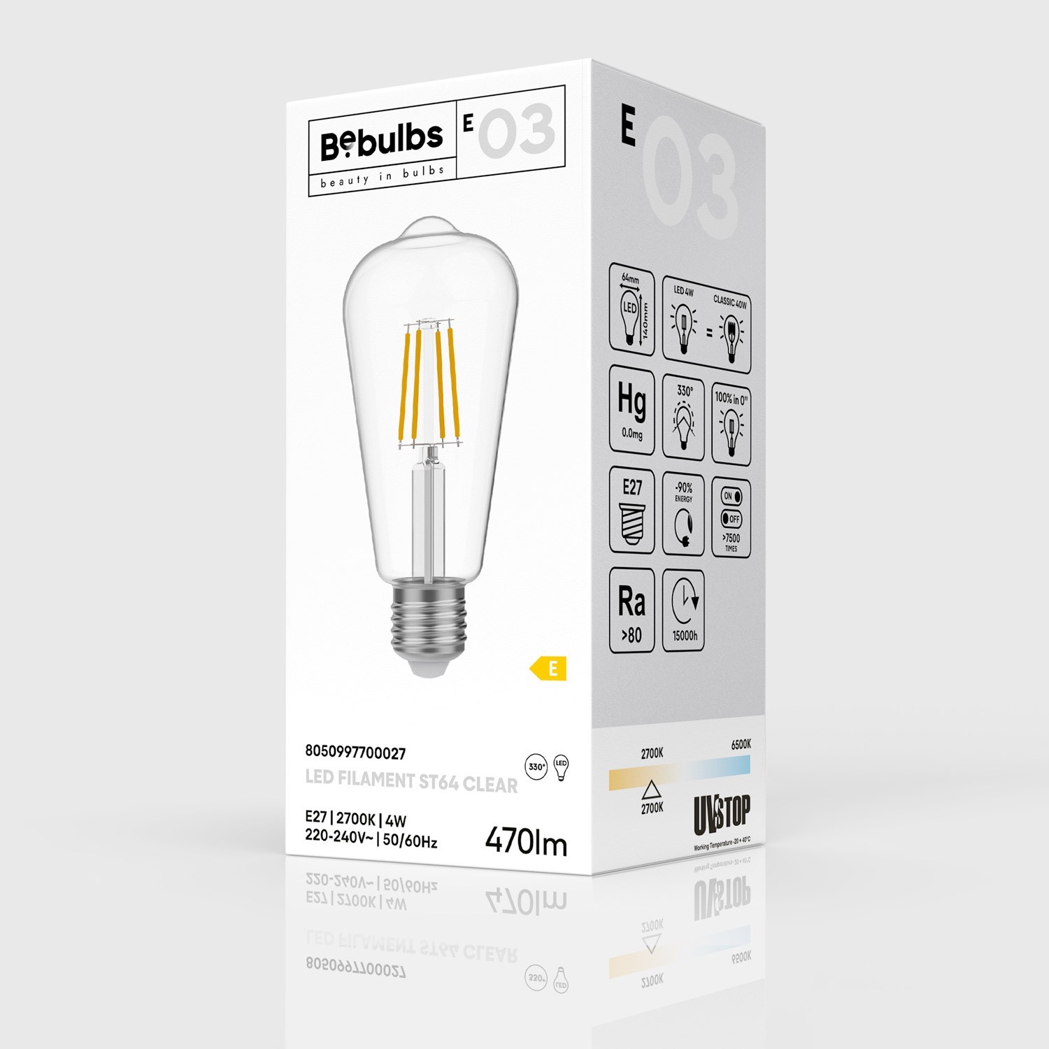 Lampadina LED E27 Edison ST64 Trasparente 4W 470Lm 2700K - E03