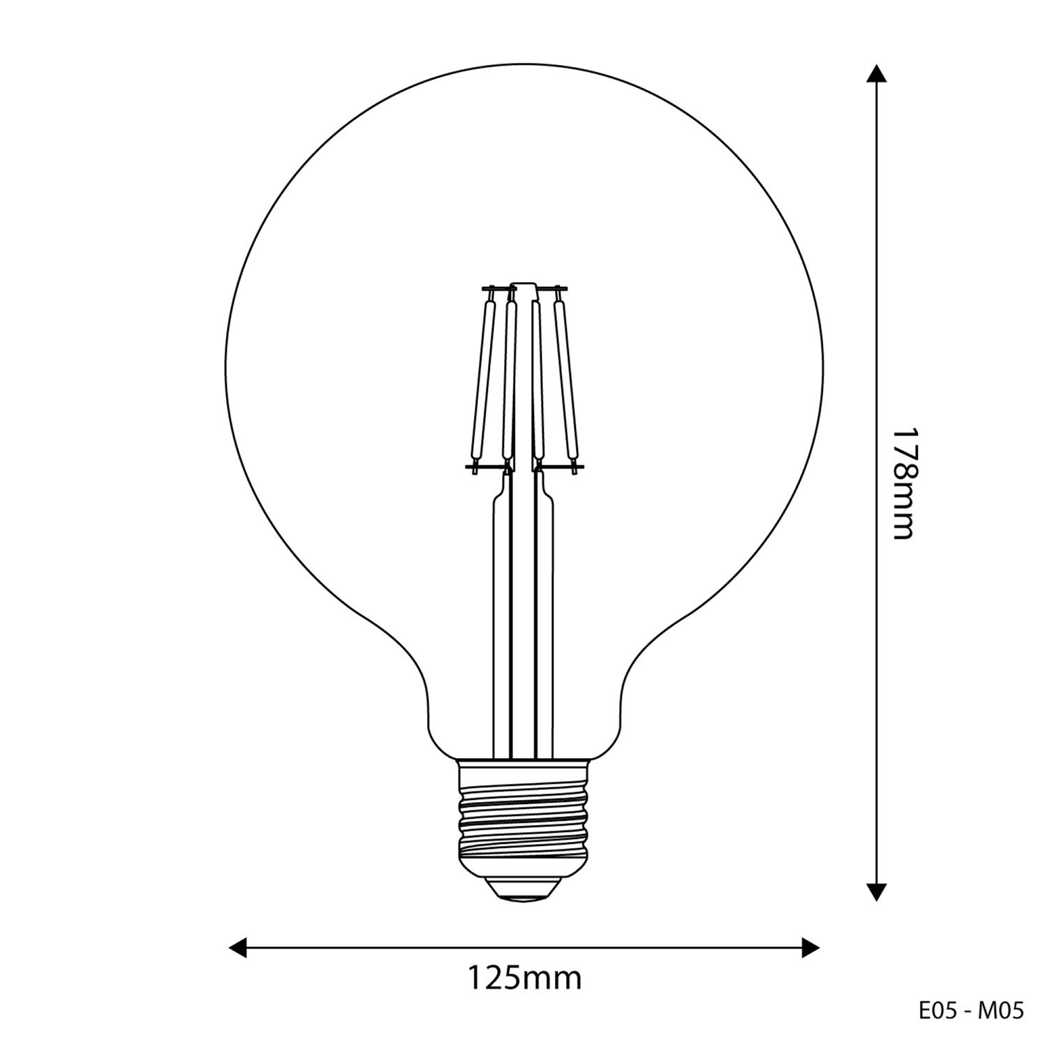 Lampadina LED E27 Globo G125 Trasparente 4W 470Lm 2700K - E05