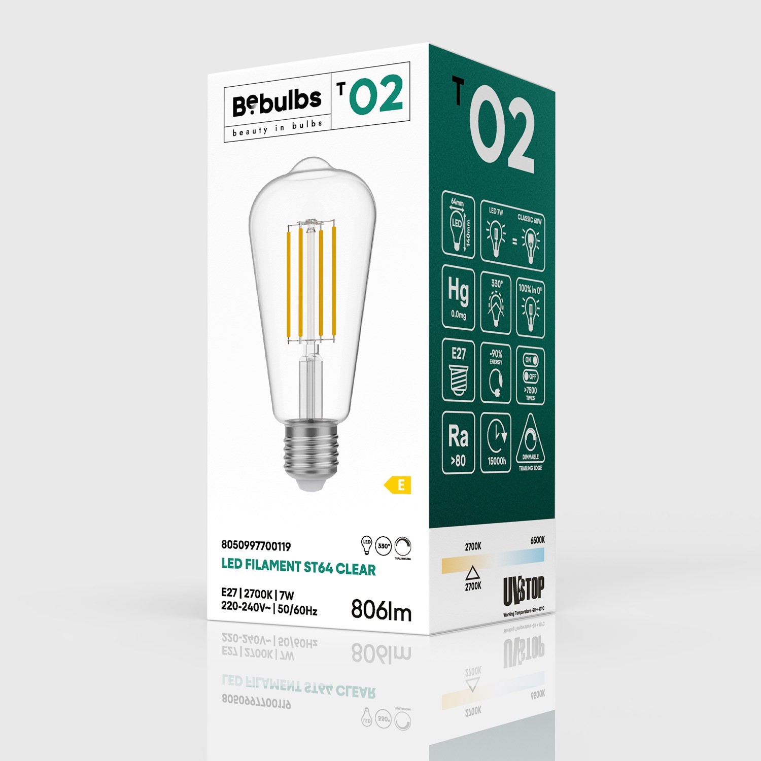 Lampadina LED E27 Edison ST64 Trasparente 7W 806Lm 2700K Dimmerabile - T02