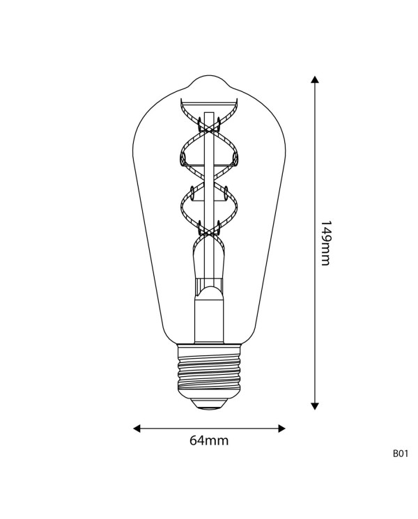 Lampadina LED Dorata Linea 5V filamento a spirale Edison ST64 1,3W 80Lm E27 2500K Dimmerabile - B01