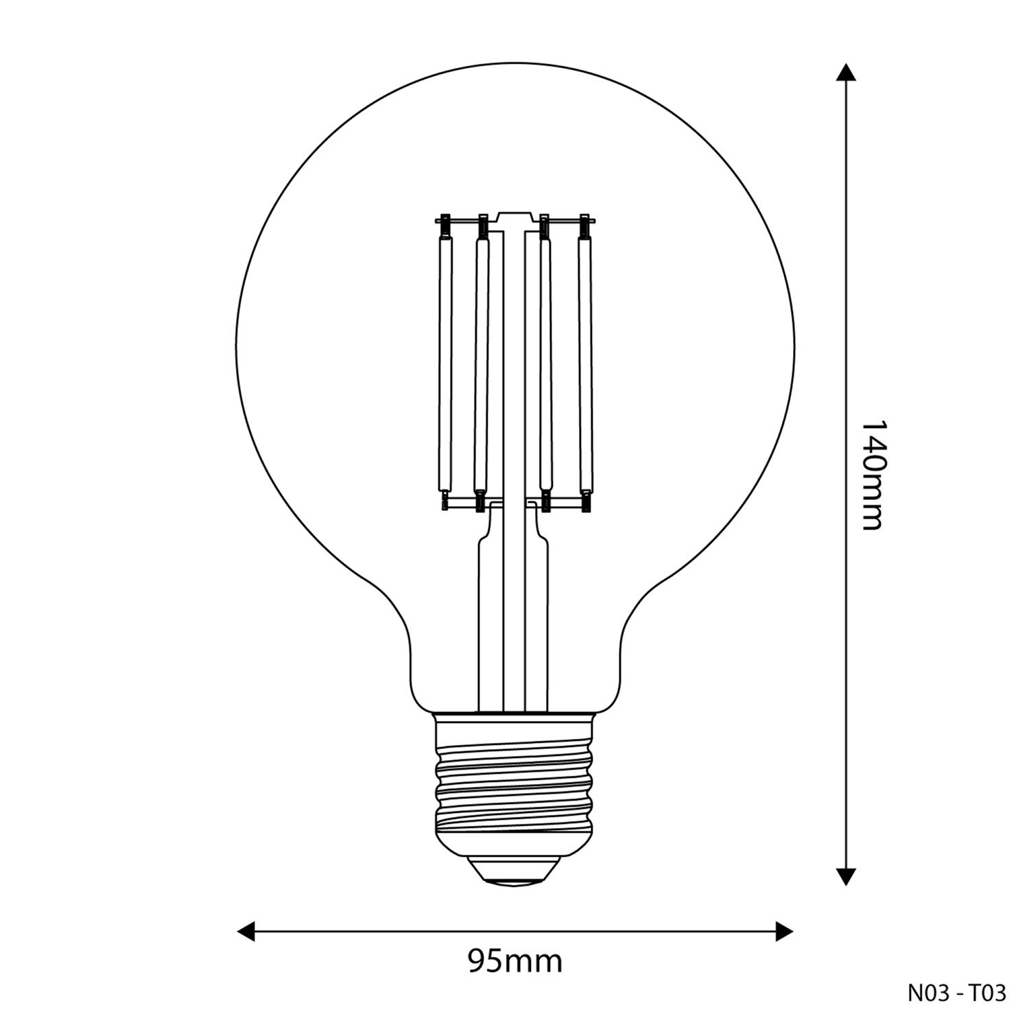 Lampadina LED Trasparente Globo G95 7W 806Lm E27 3500K Dimmerabile - N03