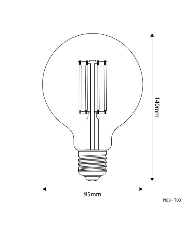 Lampadina LED Trasparente Globo G95 7W 806Lm E27 3500K Dimmerabile - N03