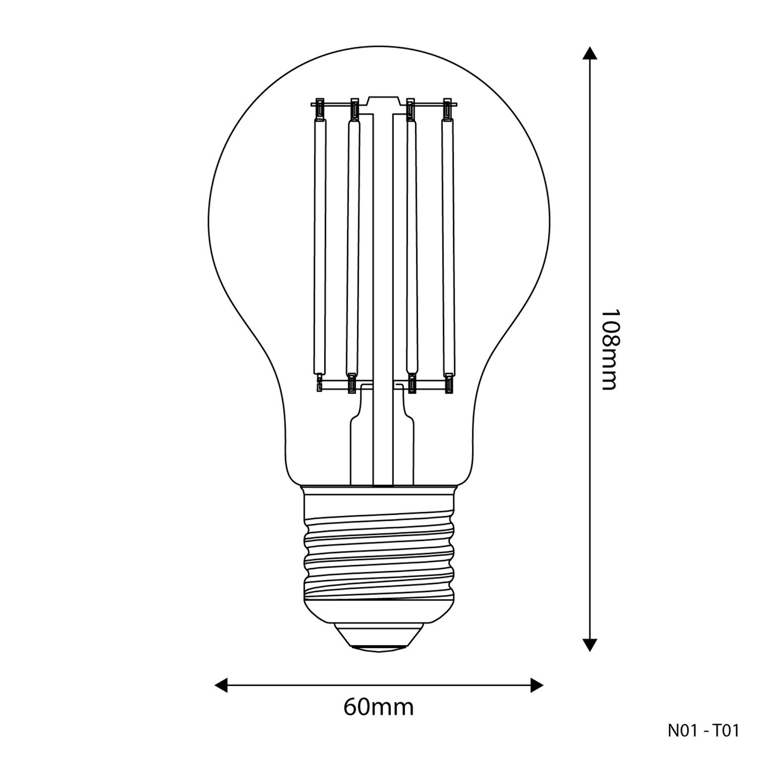 Lampadina LEDE27 Goccia A60 Trasparente 7W 806Lm 2700K Dimmerabile - T01