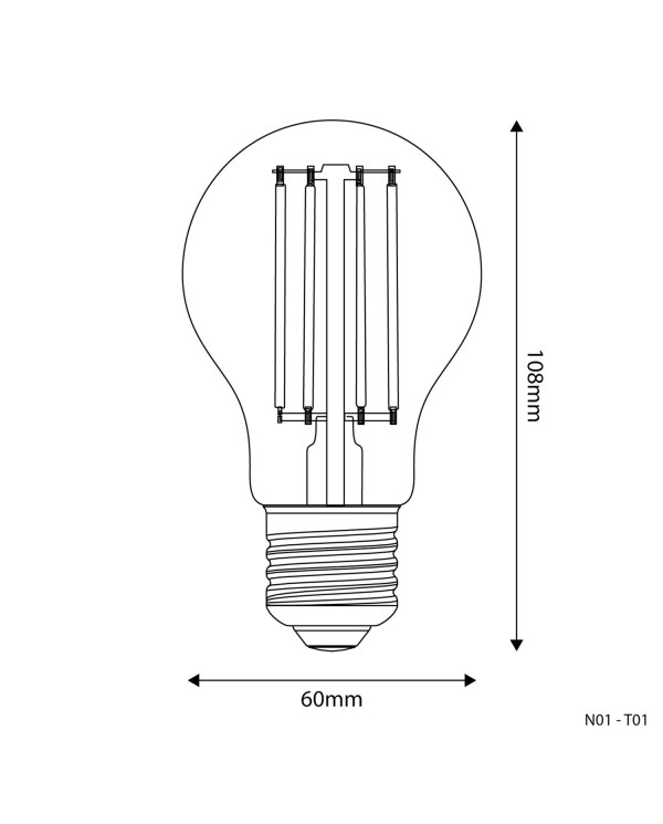 Lampadina LEDE27 Goccia A60 Trasparente 7W 806Lm 2700K Dimmerabile - T01