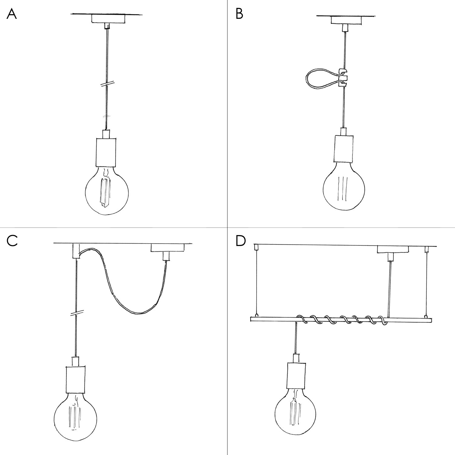 Lampada a sospensione Made in Italy completa di cavo tessile, finiture in metallo e serracavo da 7cm