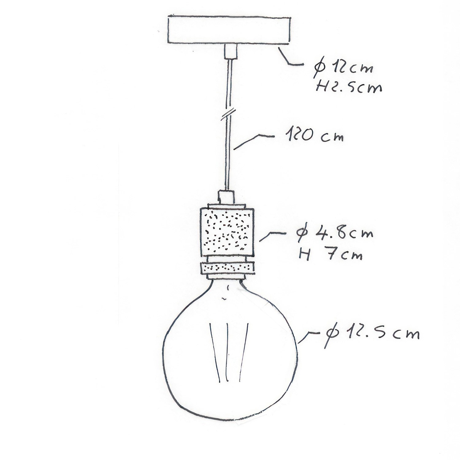 Lampada a sospensione Made in Italy completa di cavo tessile e portalampada in alluminio zigrinato