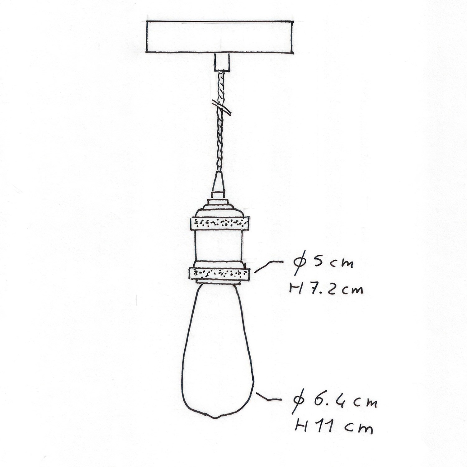 Lampada a sospensione Made in Italy completa di cavo tessile trecciato e portalampada in alluminio